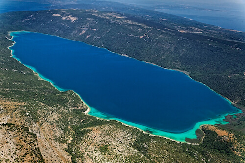 Aerial view of Lake Vrana in Croatia