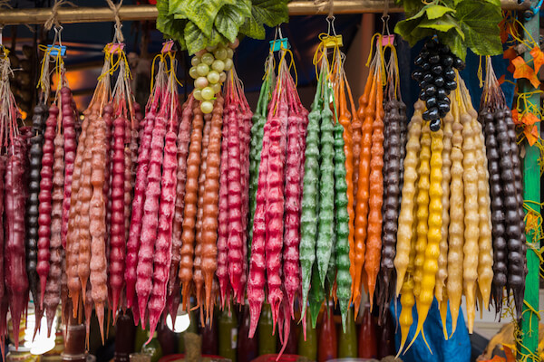 Colourful Churchkhela sweets at Georgian market - image by Viktor Kotchevkov/shutterstock.com