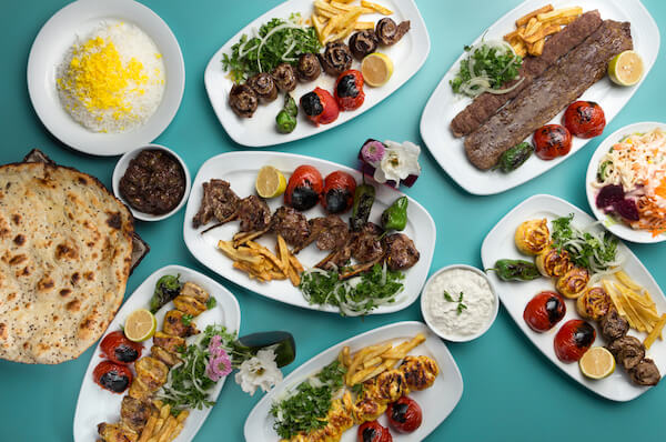Iran food various traditional kebab dishes