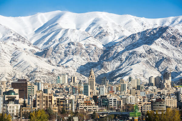 Iran Tehran with mountains in snow