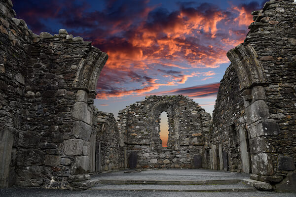 Glendalough Monastery at Sunset