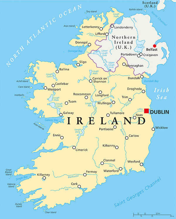 Map of the island of Ireland