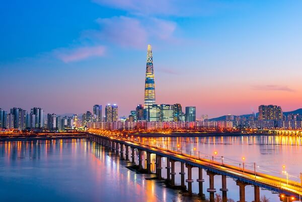 Seoul on the Han River with Lotte World Tower at Twilight
