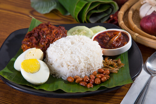 Nasi lemak - traditional Malaysian dish