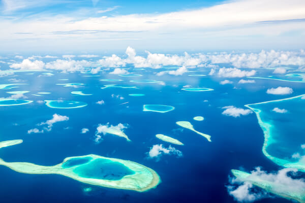 Aerial of Maldives from an airplane