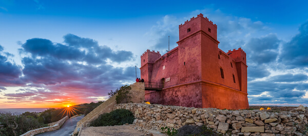 Saint Agatha Red Fortress in Malta at sunset