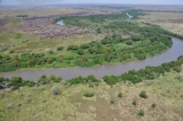 The Zambezi River is the longest river in Mozambique - aerial river landscape