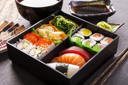 Japanese sushi in bento box