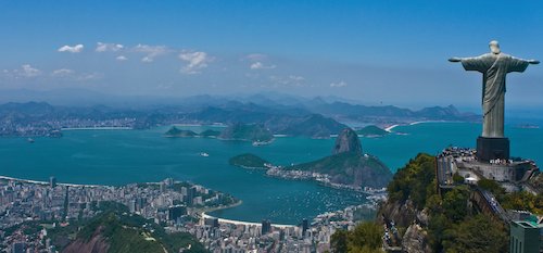 Rio de Janeiro aerial with sugarloaf mountain and Christ statue