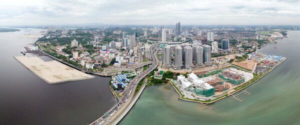 Aerial view of Johor Bahru with causeway