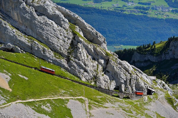 Cog railway on Pilatus Mountain in Switzerland
