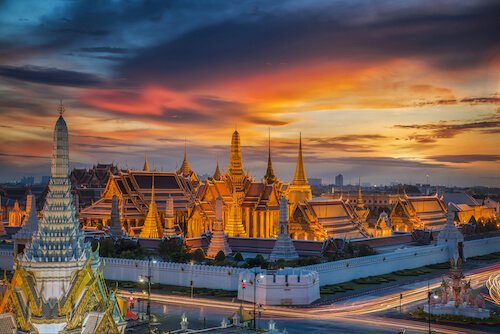 Thailand Grand Palace in Asian sunset