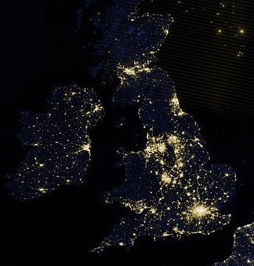 NASA image UK population centres- from wikicommons
