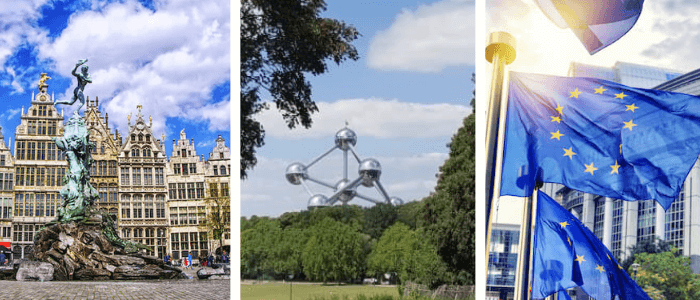 Belgium: Antwerp, Atomium, EU Flags and Parliament