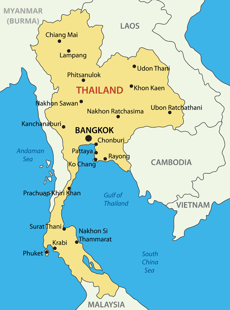 Map of Thailand with neighbouring countries.