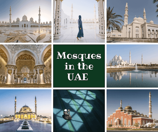 Mosques in the UAE collage - images by shutter stock.com